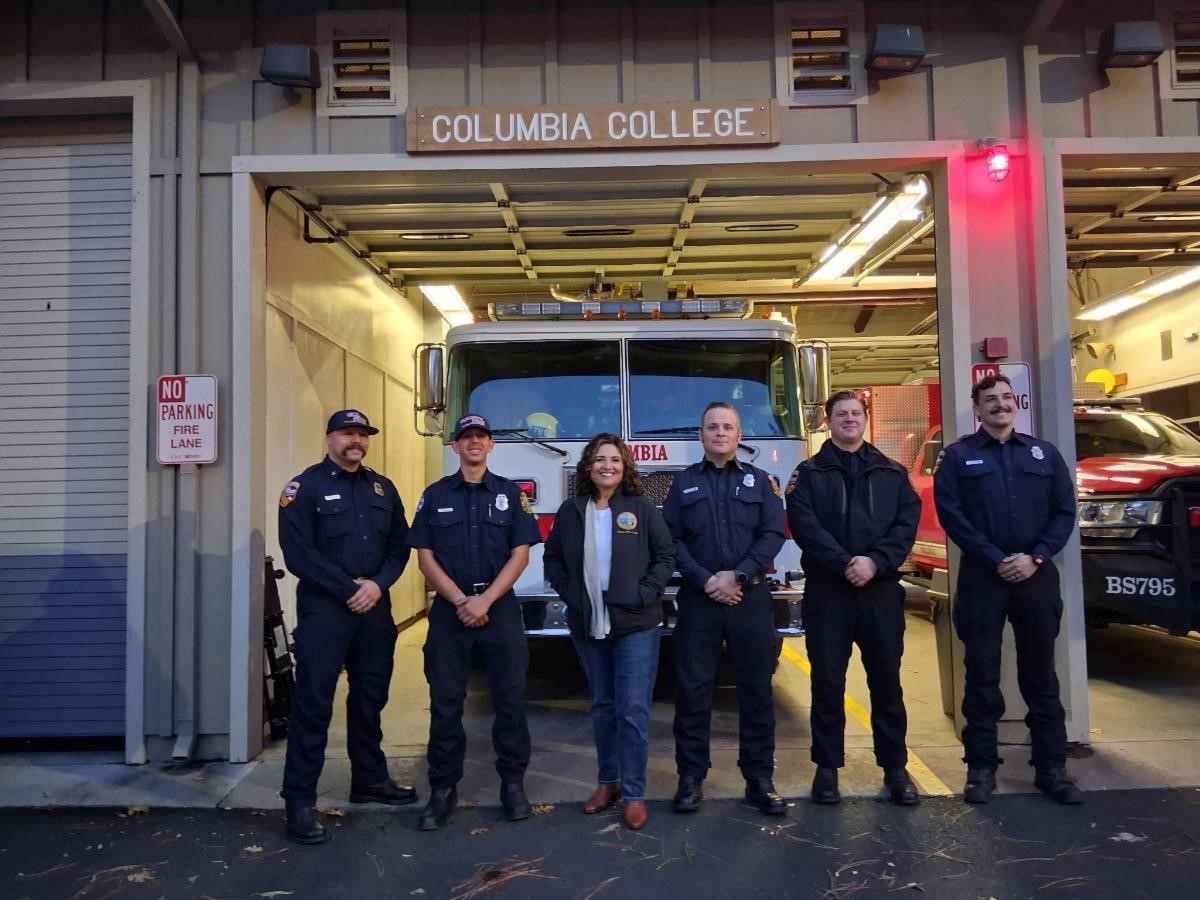 Senator Alvarado-Gil visits with Firefighters and students at the Columbia College Fire Station 79 program, where students can train on-site while attending school.