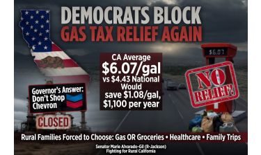 Graphic saying Democrats block gas tax relief again